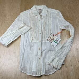 Ralph Lauren Polo Jeans Cream Lace Blouse Women’s Large Button Front NWT large